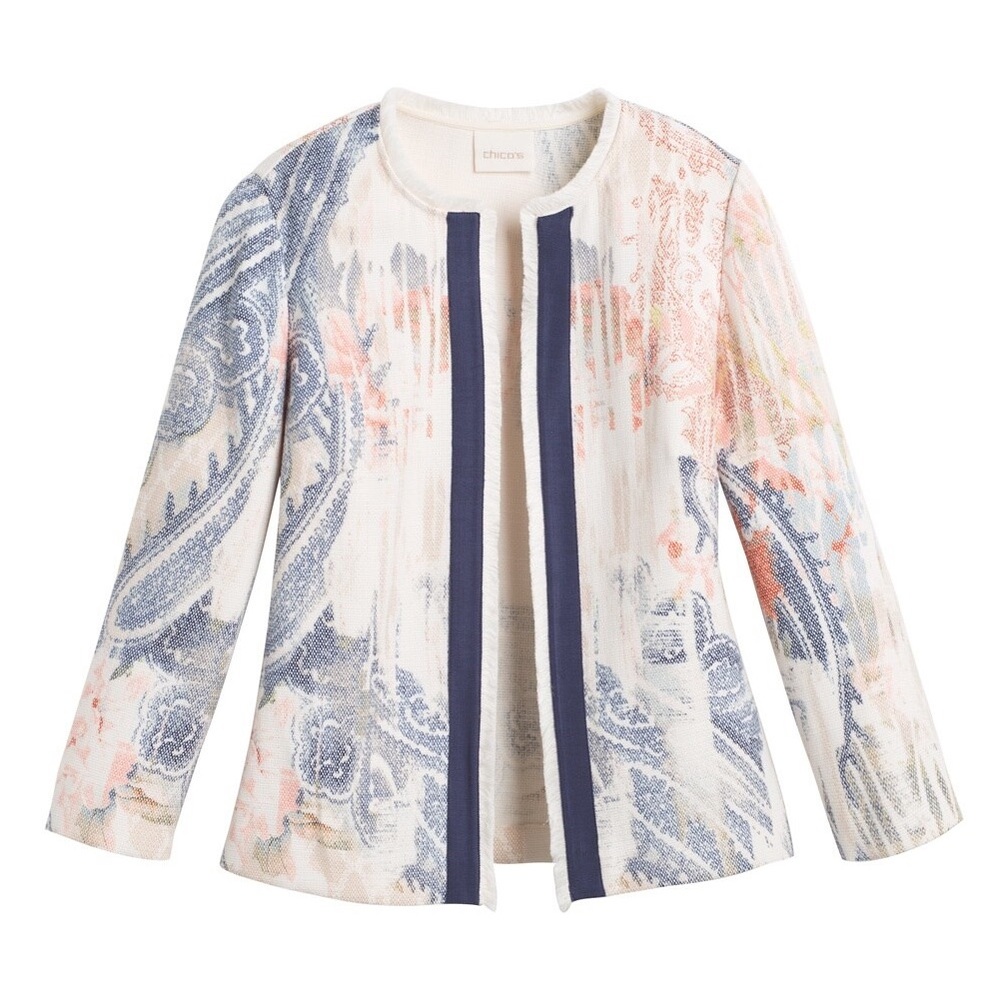 {Chico's} Watercolor Print Textured Jacket in Cream - Women's 3 (XL)